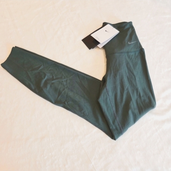 Nike Zenvy Ribbed High-Rise 7/8 Leggings Faded Spruce Green - NWT XS Womens - Picture 2 of 10